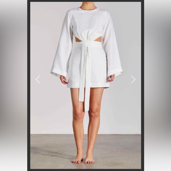 BONDI BORN Rinca Mini Dress White Organic Linen Kimono Sleeve XS NWT $595 Retail - Picture 1 of 8